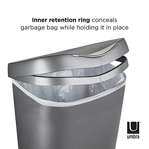 Umbra Brim Kitchen Trash Can 13 Gallon (50L) Waste Bin with Lid, Silver