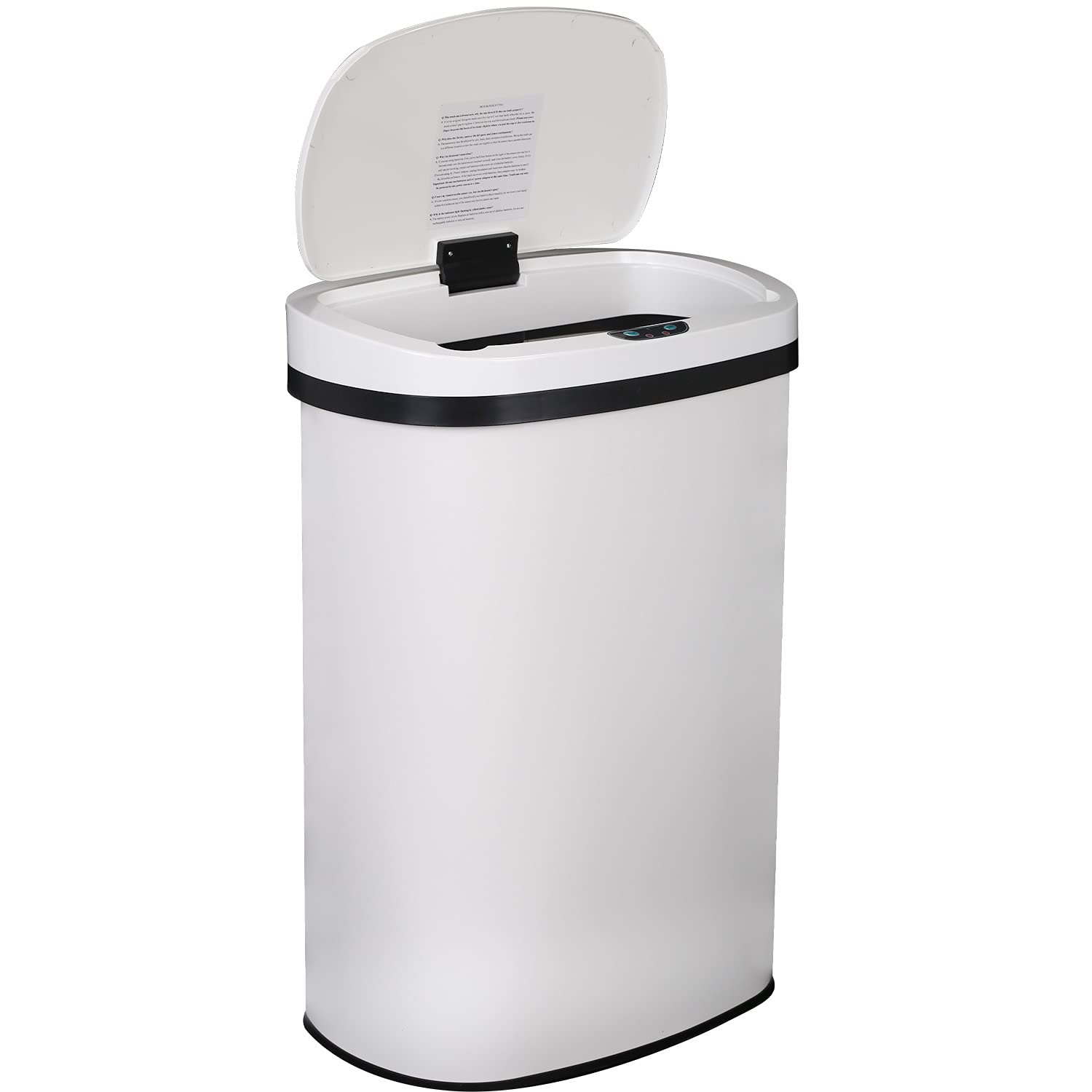 HHS 13 Gallon (50L) Trash Can Stainless Steel Motion Sensor Kitchen Garbage Can with Lid Fingerprint Proof Touch Free High-Capacity Rubbish Bin for Home Kitchen and Office, White…