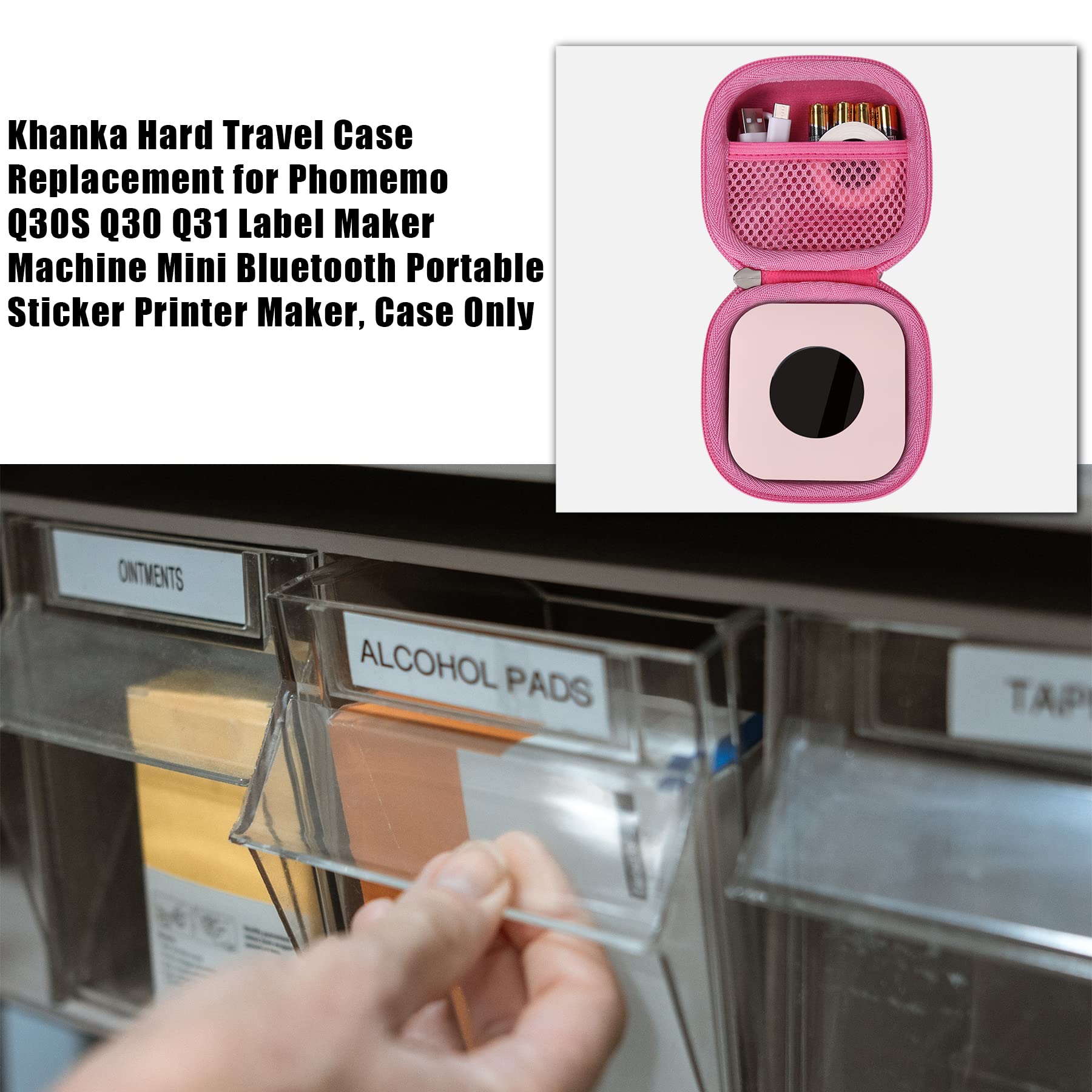 khanka Hard Travel Case Replacement for Phomemo Q30 Q30S Q31 Q32 Label Maker Machine Mini Bluetooth Portable Sticker Printer Maker, Case Only (Pink)