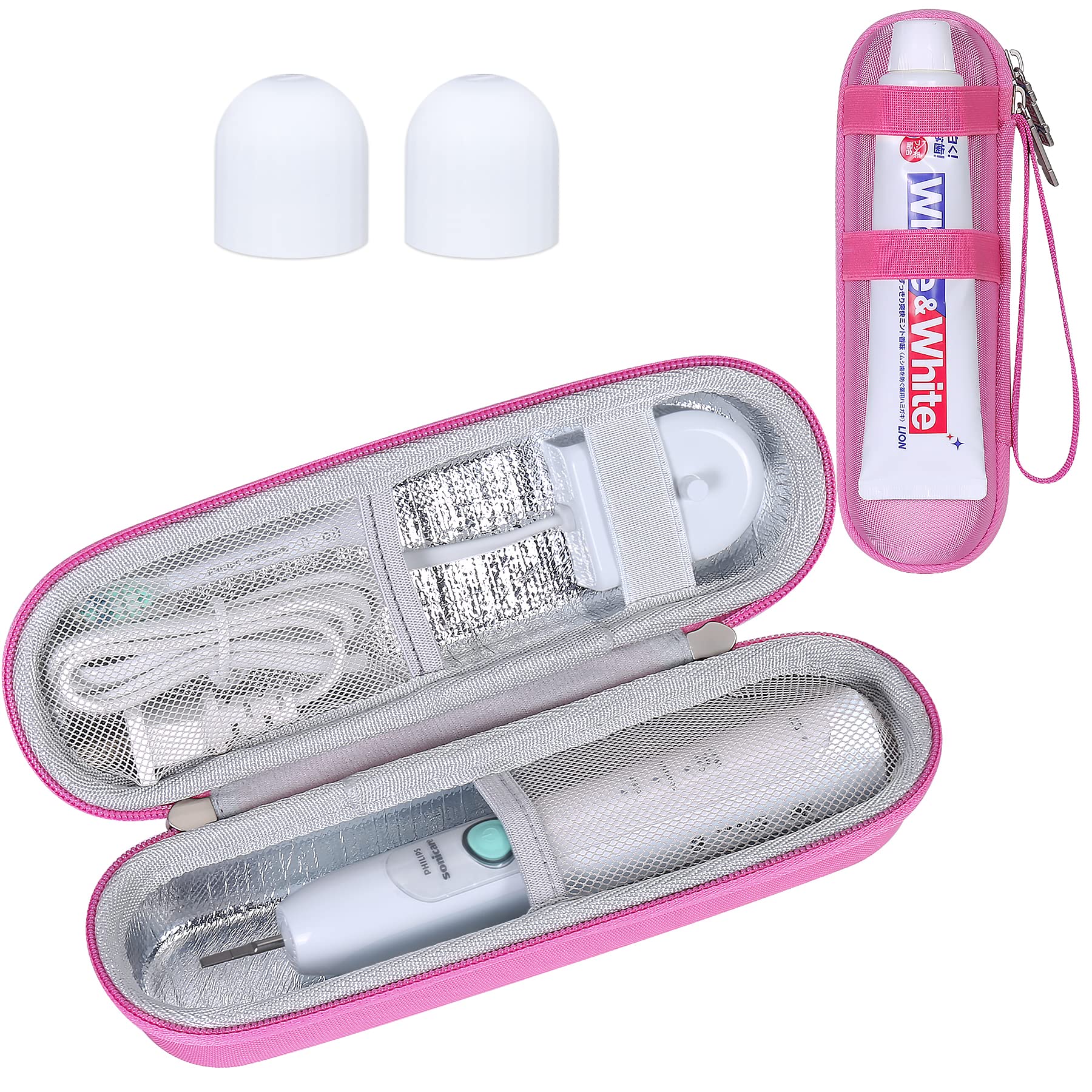 khanka Hard Electric Toothbrush Travel Case with 2 Pack Toothpaste Cap, Compatible with Philips Sonicare ProtectiveClean 4100 5100 5300 6100 6500, Holds Oral-B Pro 1000 3000 5000 6000 (Pink)