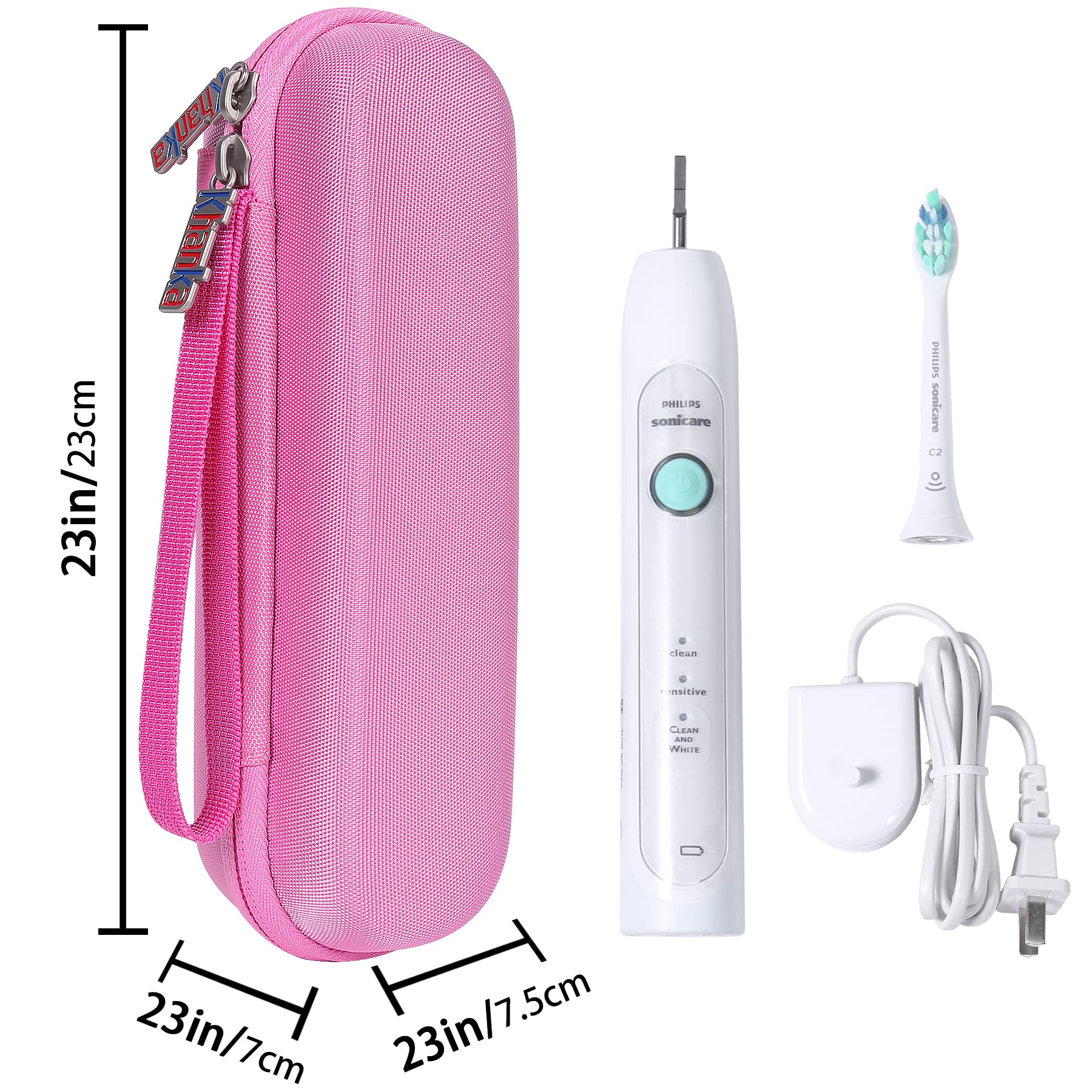 khanka Hard Electric Toothbrush Travel Case with 2 Pack Toothpaste Cap, Compatible with Philips Sonicare ProtectiveClean 4100 5100 5300 6100 6500, Holds Oral-B Pro 1000 3000 5000 6000 (Pink)