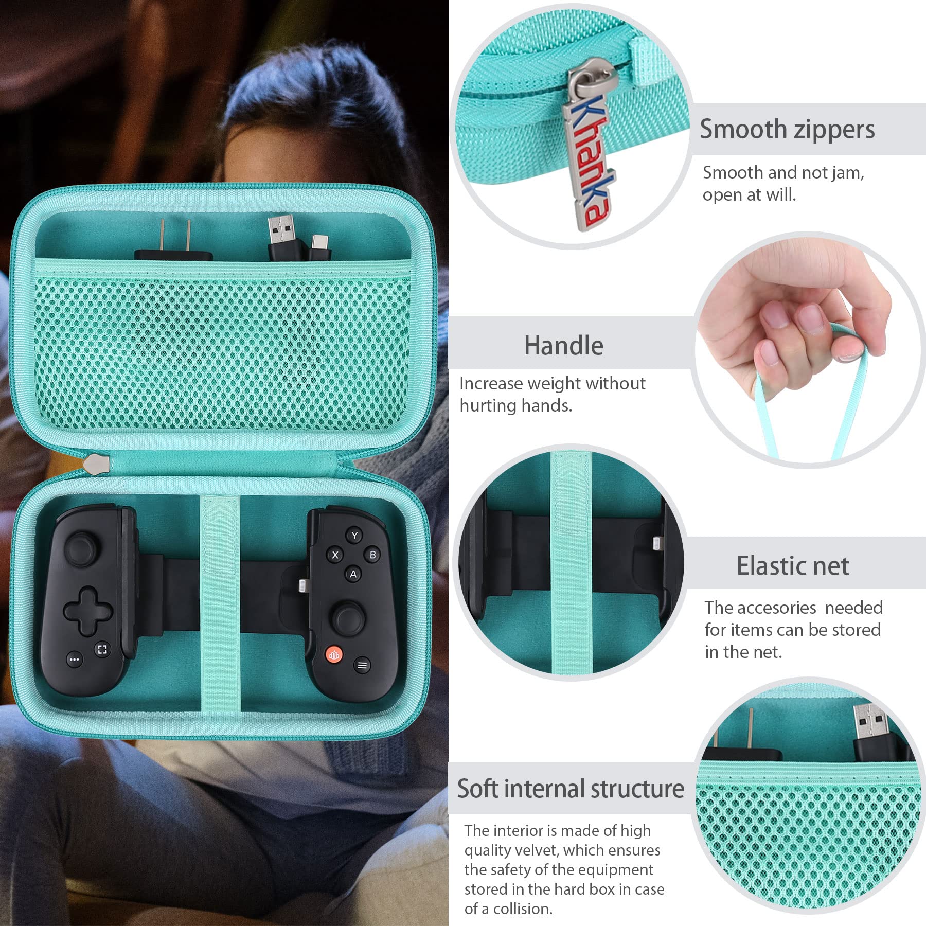 khanka Mobile Gaming Controller Carrying Case Compatible with Backbone One iOS Mobile Gaming Gamepad/Controller, Case only (Teal)