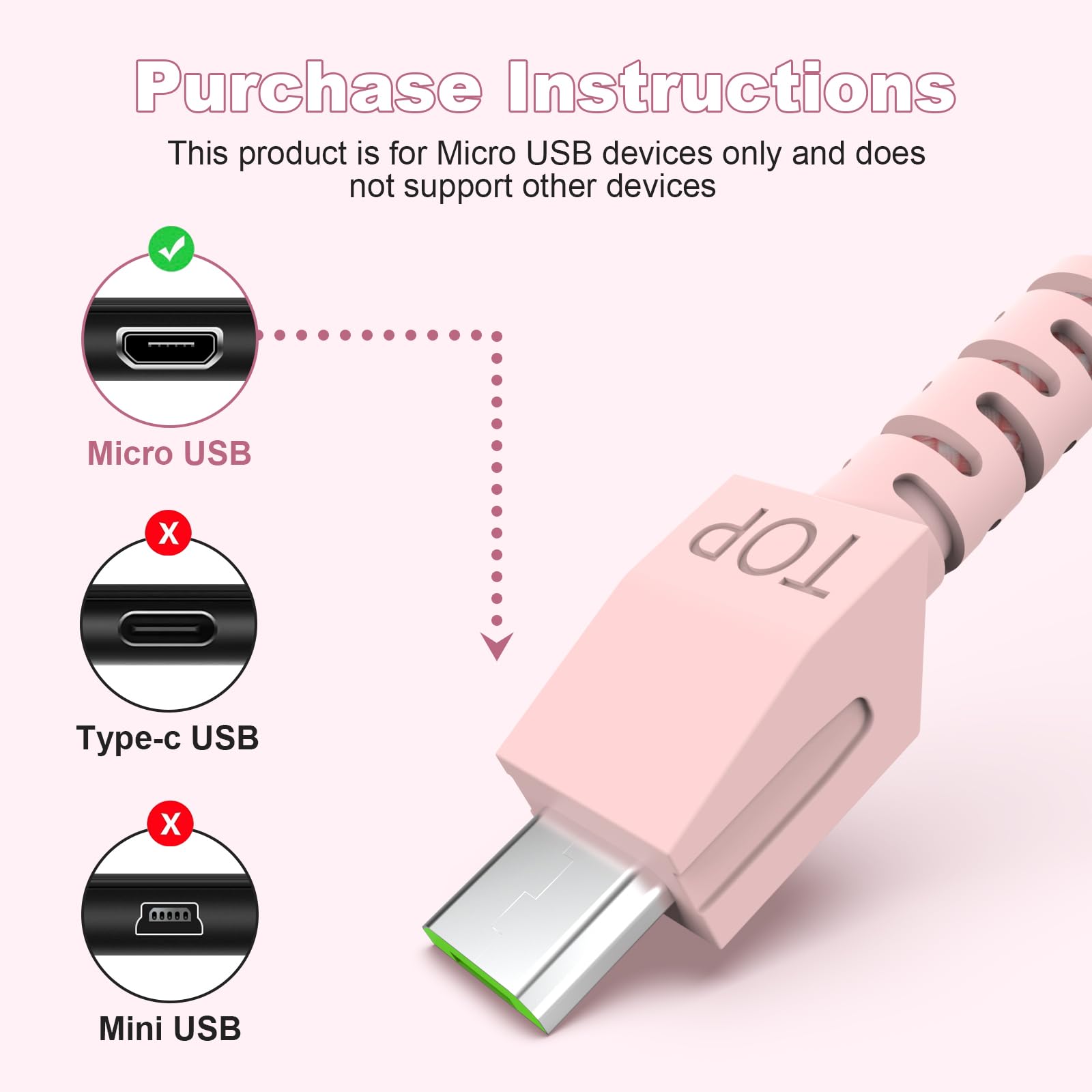 Toxaoii USB Braided Mouse Charging Cable Cord Compatible with Razer Naga Pro, DeathAdder V2 Pro, Basilisk, Viper Ultimate Wireless Gaming Mouse, Pink