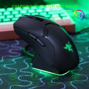 Mouse Charging Dock for Razer Wireless Mouse Viper Ultimate Naga pro DeathAdder V2 Pro and Basilisk Ultimate Magnetic Charging RGB Lights Status Indicator Gecko Feet (RGB)