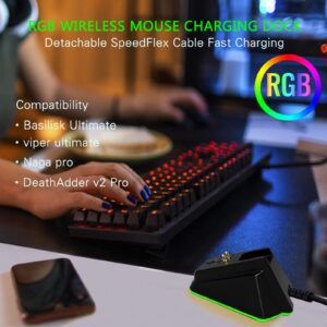 Mouse Charging Dock for Razer Wireless Mouse Viper Ultimate Naga pro DeathAdder V2 Pro and Basilisk Ultimate Magnetic Charging RGB Lights Status Indicator Gecko Feet (RGB)