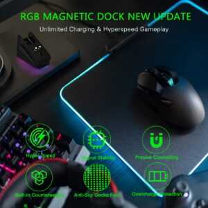 Mouse Charging Dock for Razer Wireless Mouse Viper Ultimate Naga pro DeathAdder V2 Pro and Basilisk Ultimate Magnetic Charging RGB Lights Status Indicator Gecko Feet (RGB)