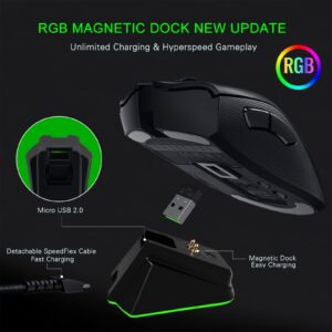 Mouse Charging Dock for Razer Wireless Mouse Viper Ultimate Naga pro DeathAdder V2 Pro and Basilisk Ultimate Magnetic Charging RGB Lights Status Indicator Gecko Feet (RGB)