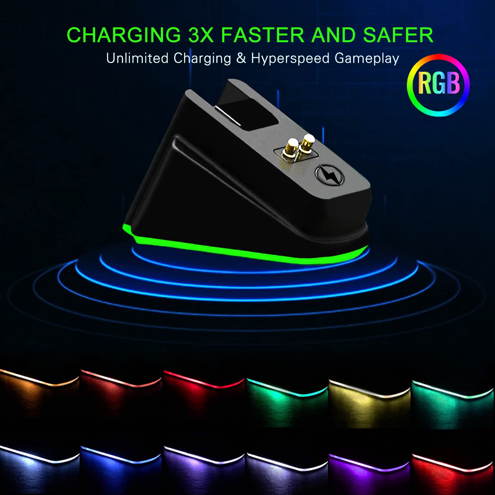 Mouse Charging Dock for Razer Wireless Mouse Viper Ultimate Naga pro DeathAdder V2 Pro and Basilisk Ultimate Magnetic Charging RGB Lights Status Indicator Gecko Feet (RGB)