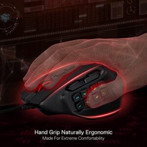 Redragon M811 Aatrox MMO Gaming Mouse, 15 Programmable Buttons Wired RGB Gamer Mouse w/Ergonomic Natural Grip Build, 10 Side Macro Keys, Software Supports DIY Keybinds & Backlit