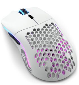 glorious model o- (minus) wireless gaming mouse - 65g superlight honeycomb design, rgb, ambidextrous, lag free 2.4ghz wireless, up to 71 hours battery - matte white