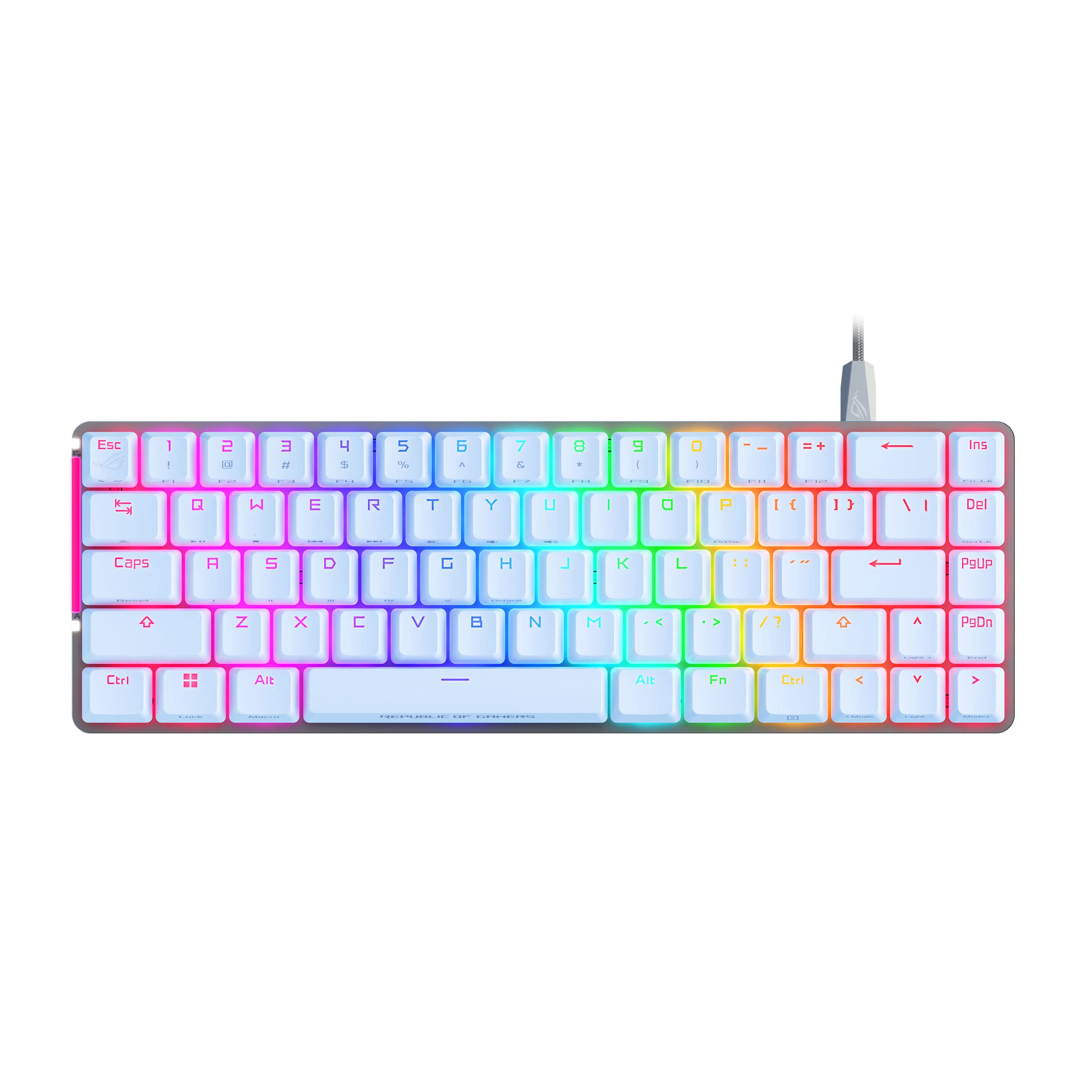 ASUS ROG Falchion Ace 65% RGB Compact Gaming Mechanical Keyboard, Lubed ROG NX Brown Switches & Switch Stabilizers, Sound-Dampening Foam, PBT Keycaps, Wired with KVM, Three Angles, Cover Case-White