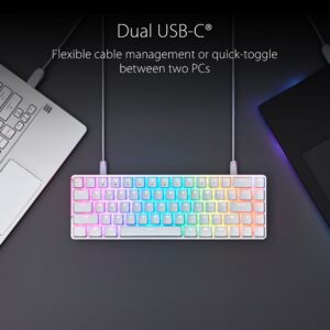 ASUS ROG Falchion Ace 65% RGB Compact Gaming Mechanical Keyboard, Lubed ROG NX Brown Switches & Switch Stabilizers, Sound-Dampening Foam, PBT Keycaps, Wired with KVM, Three Angles, Cover Case-White