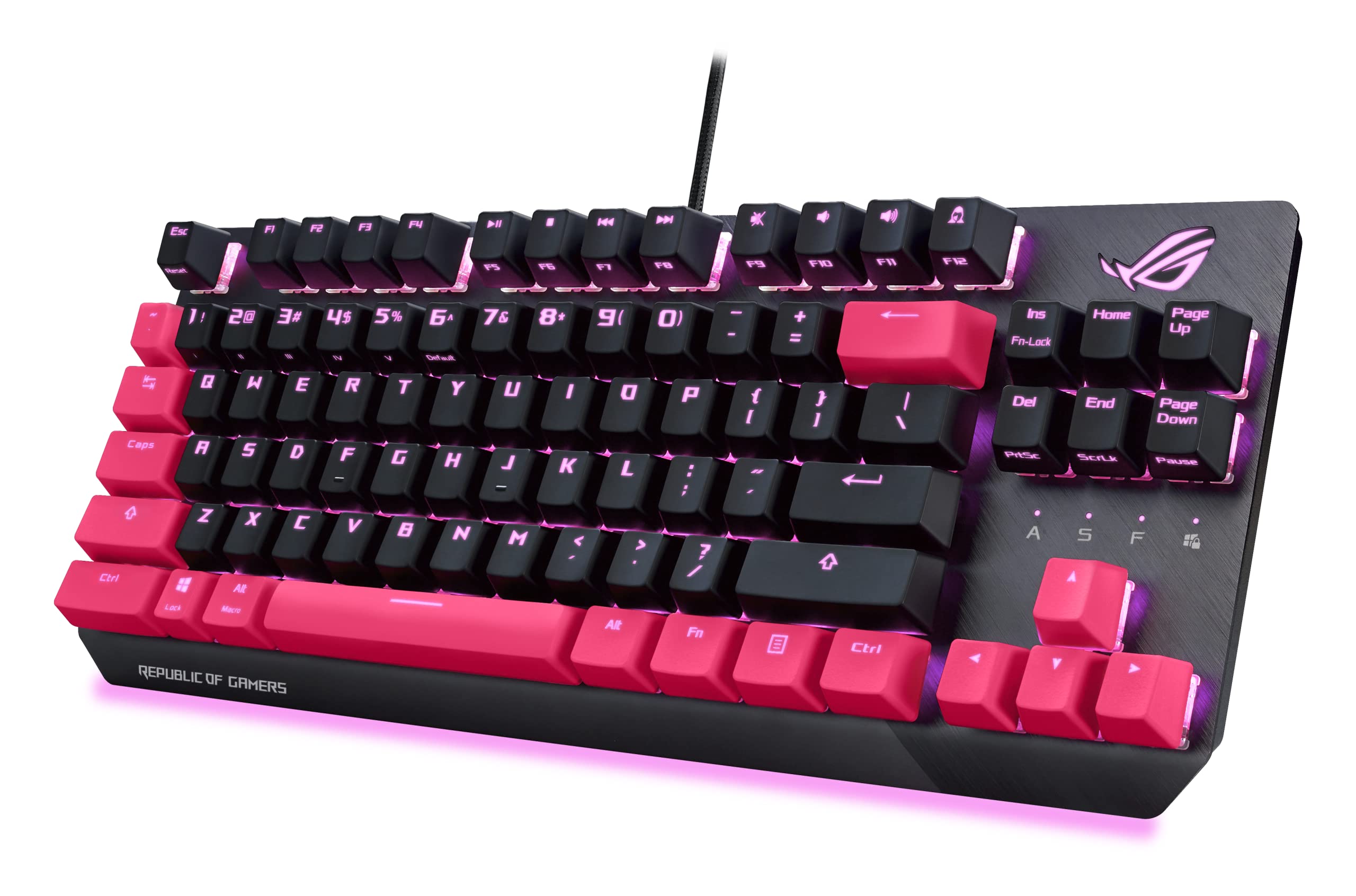 ASUS ROG Strix Scope TKL Electro Punk Mechanical Gaming Keyboard, Cherry MX Red Switches, 2X Wider Ctrl Key for Greater FPS Precision, Gaming Keyboard for PC, Aura Sync RGB Lighting, Quick-Toggle,Pink