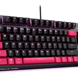 ASUS ROG Strix Scope TKL Electro Punk Mechanical Gaming Keyboard, Cherry MX Red Switches, 2X Wider Ctrl Key for Greater FPS Precision, Gaming Keyboard for PC, Aura Sync RGB Lighting, Quick-Toggle,Pink