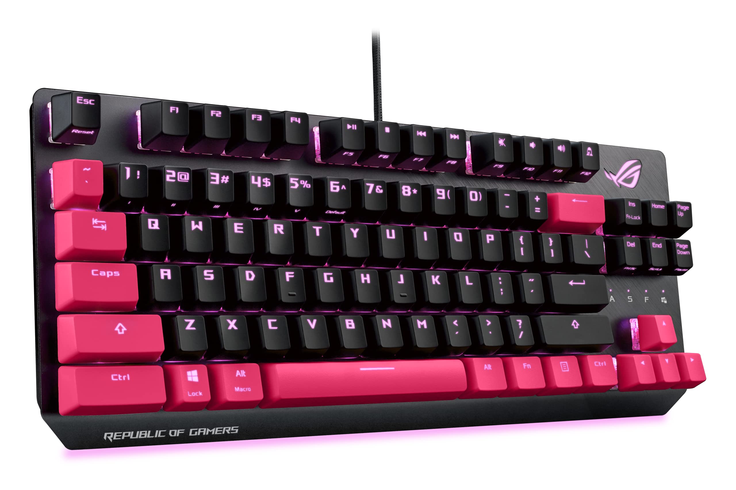 ASUS ROG Strix Scope TKL Electro Punk Mechanical Gaming Keyboard, Cherry MX Red Switches, 2X Wider Ctrl Key for Greater FPS Precision, Gaming Keyboard for PC, Aura Sync RGB Lighting, Quick-Toggle,Pink