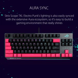 ASUS ROG Strix Scope TKL Electro Punk Mechanical Gaming Keyboard, Cherry MX Red Switches, 2X Wider Ctrl Key for Greater FPS Precision, Gaming Keyboard for PC, Aura Sync RGB Lighting, Quick-Toggle,Pink