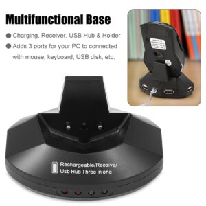 Ergonomic Design Wireless 2.4GHz Mouse USB Hub 3-Port Optical Mice Rechargeable Charging Dock Stand Adjustable DPI for Gaming Office (Black)