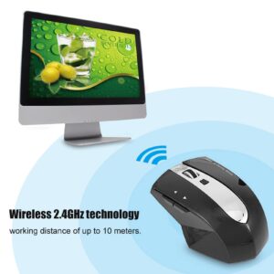 Ergonomic Design Wireless 2.4GHz Mouse USB Hub 3-Port Optical Mice Rechargeable Charging Dock Stand Adjustable DPI for Gaming Office (Black)