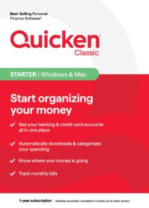 quicken classic starter, personal finance software - start organizing your money - 1 year subscription (windows/mac) [key card]