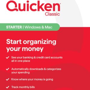 Quicken Classic Starter, Personal Finance Software - Start organizing your money - 1 Year Subscription (Windows/Mac) [Key Card]