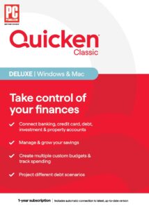 quicken classic deluxe, personal finance software - take control of your finances - 1 year subscription (windows/mac) [key card]
