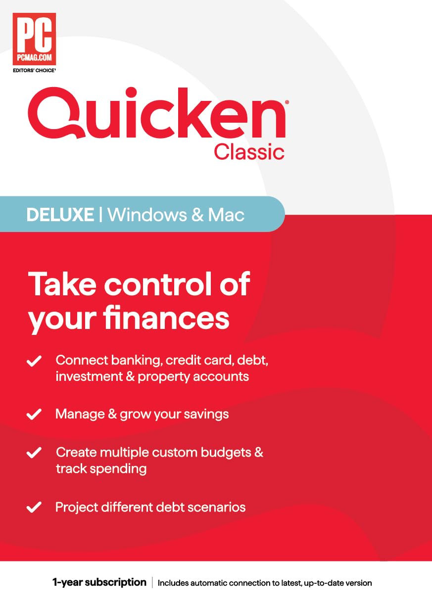 Quicken Classic Deluxe, Personal Finance Software - Take control of your finances - 1 Year Subscription (Windows/Mac) [Key Card]