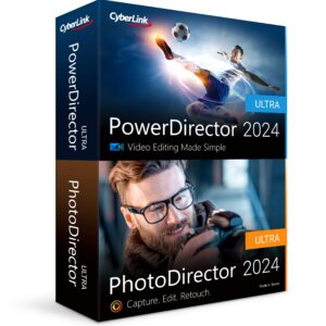 CyberLink PowerDirector and PhotoDirector 2024 Ultra | Easy AI Video Editing and AI Photo Editing Software for Windows | Slideshow | Screen Recorder [Retail Box with Download Card]