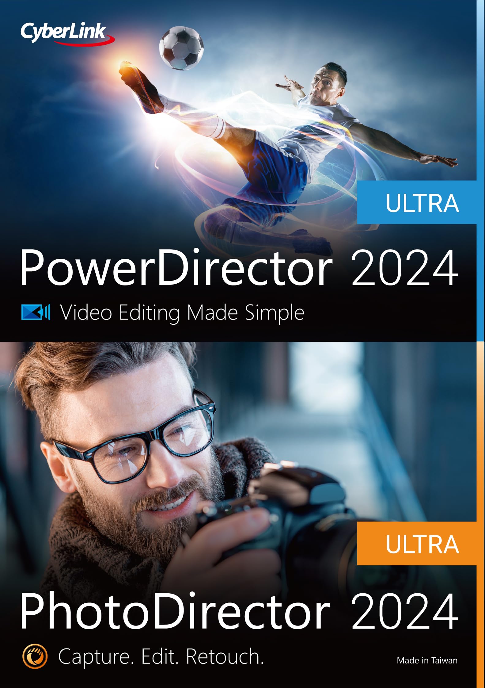 CyberLink PowerDirector and PhotoDirector 2024 Ultra | Easy AI Video Editing and AI Photo Editing Software for Windows | Slideshow | Screen Recorder [Retail Box with Download Card]