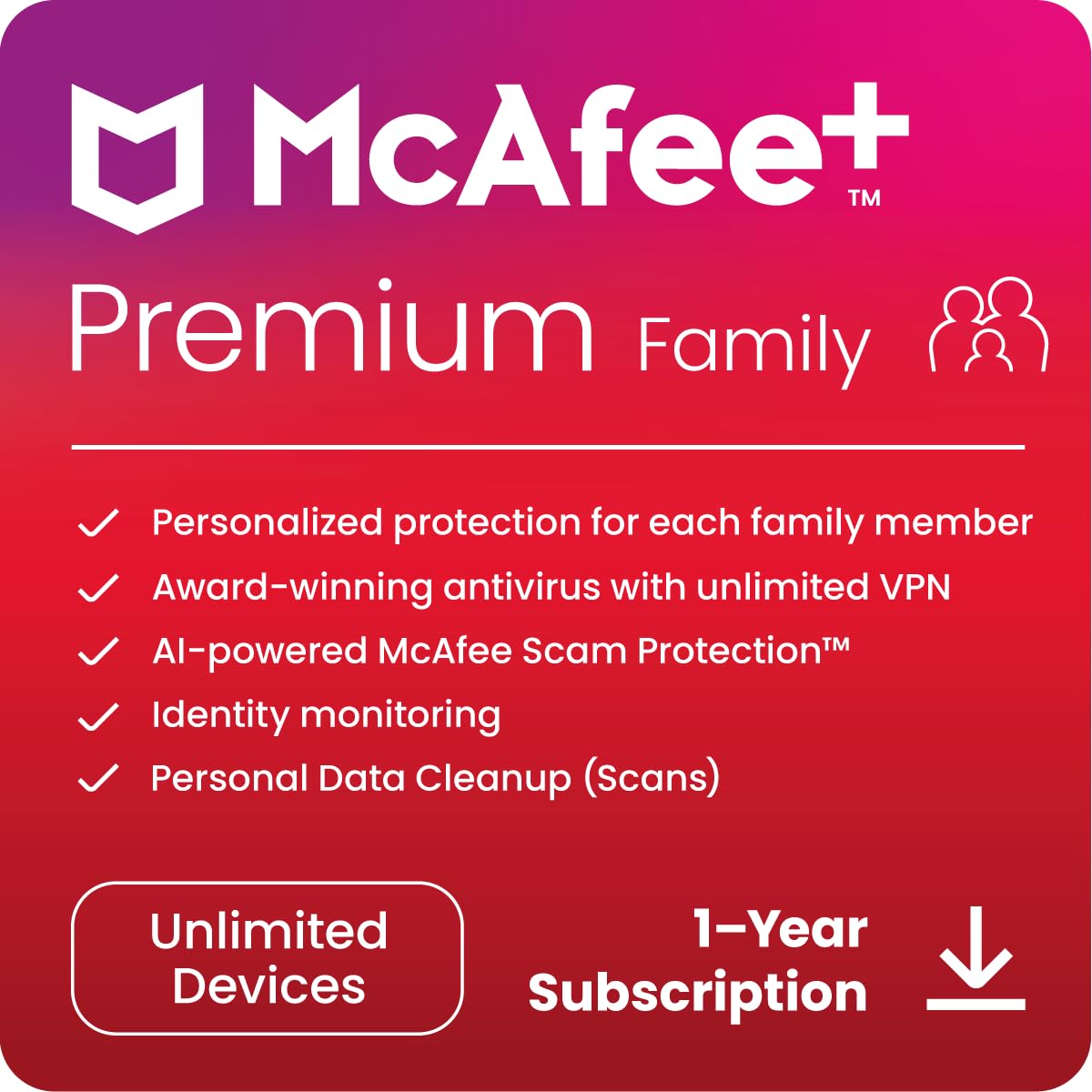 McAfee+ Premium Family Plan, 2024 | Unlimited Devices | Identity and Privacy Protection Software includes Unlimited Secure VPN, Identity Monitoring, Password Manager and Antivirus | Download