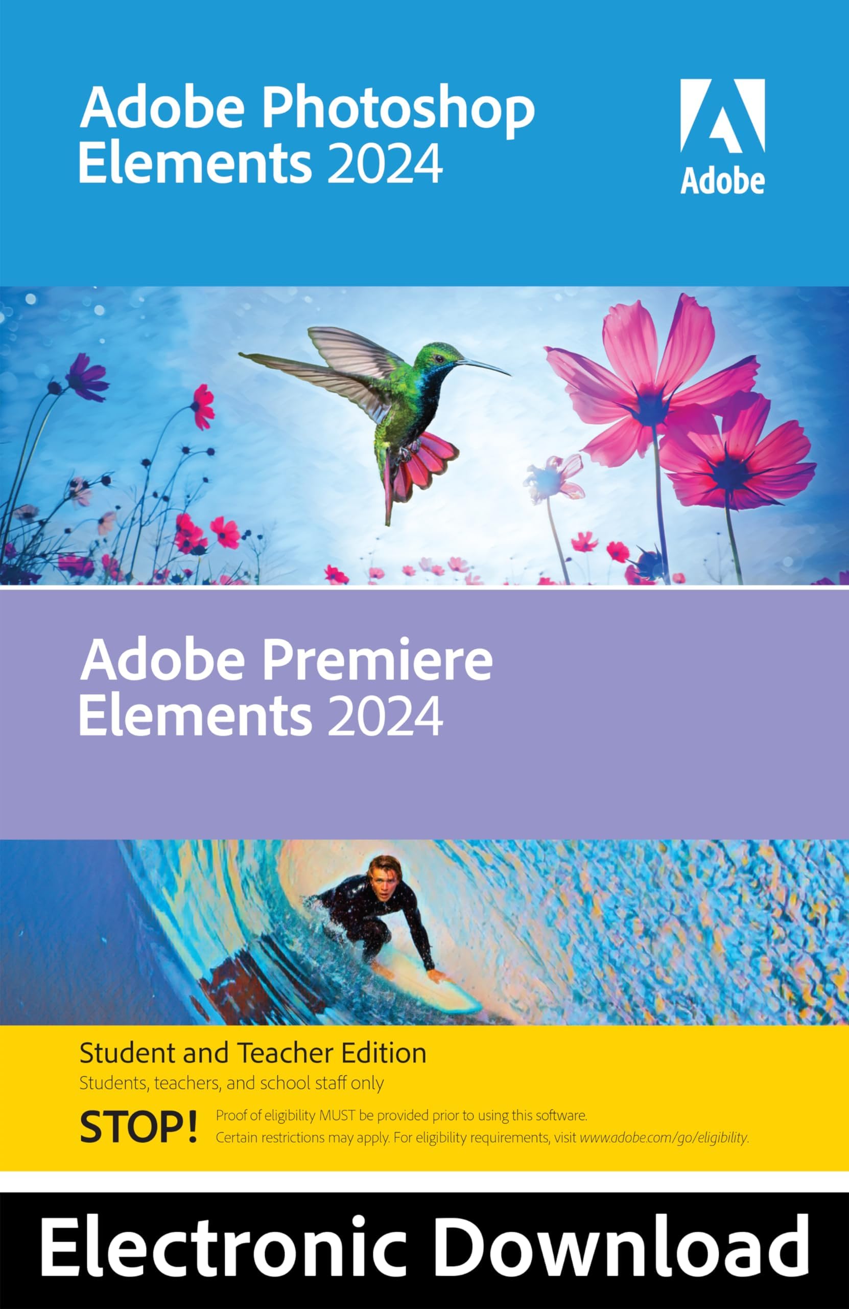 Adobe | Photoshop Elements 2024 & Premiere Elements 2024 Student & Teacher Edition | PC Code | Software Download | Photo Editing | Video Editing [PC Online code]