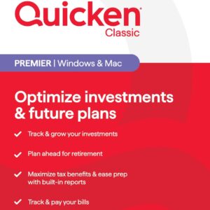 Quicken Classic Premier, Personal Finance Software - Optimize investments & future plans - 1 Year Subscription (Windows/Mac) [Key Card]