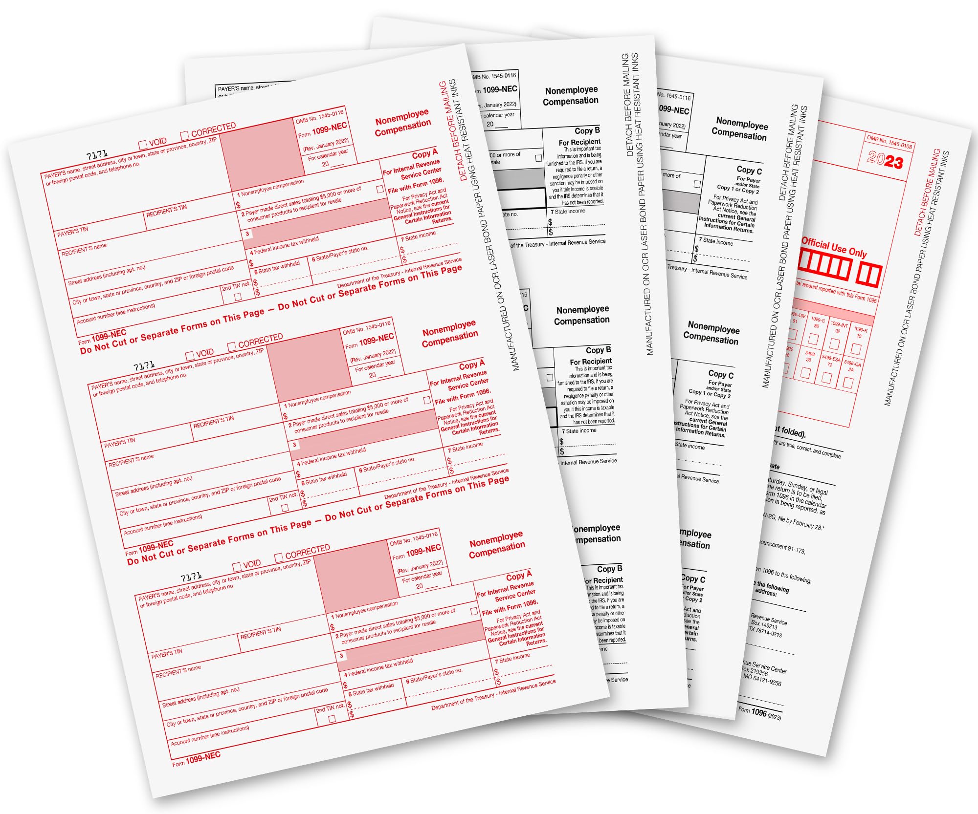 1099 NEC Forms 2023, 1099 NEC Laser Forms IRS Approved Designed for Quickbooks and Accounting Software 2023, 4 Part Tax Forms Kit, 50 Vendor Kit - Total 71 (207) Forms