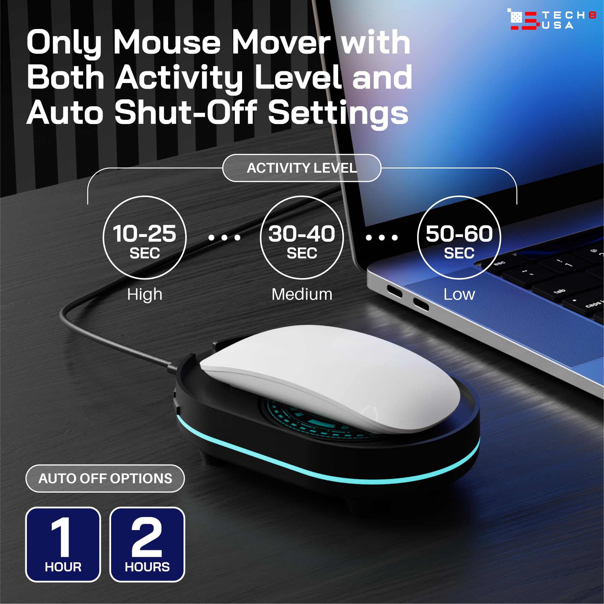 TECH8 USA Mouse Mover Device, Undetectable Mouse Jiggler for Laptops and PC Computers with Software-Free, Random Automatic Movement - Made in Austin with US & Imported Parts, Sunflower