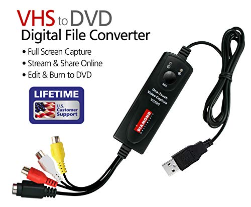 Diamond Multimedia VC500 One Touch VHS to Digital File, DVD Converter with Easy to use Software, Convert, Edit and Save For Win7,8,10,11