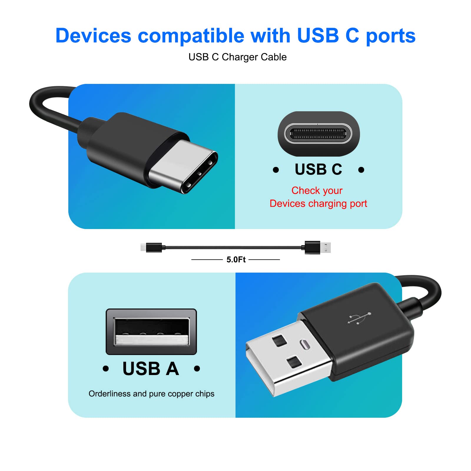 Replacement USB C Charger Charging Cable Cord for Corsair Virtuoso RGB SE/Corsair HS80 RGB/Corsair Virtuoso RGB SE/Virtuoso RGB XT/Corsair HS75 XB Wireless High-Fidelity Gaming Headset (5ft Black)