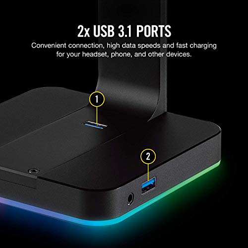 Corsair ST100 RGB Premium Headset Stand with 7.1 Surround Sound - 3.5mm and 2xUSB 3.0,Aluminum