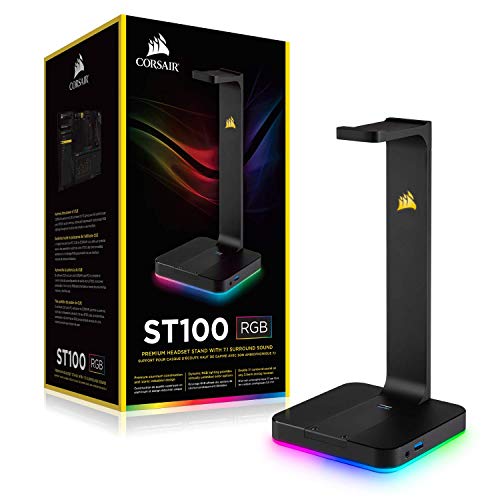 Corsair ST100 RGB Premium Headset Stand with 7.1 Surround Sound - 3.5mm and 2xUSB 3.0,Aluminum