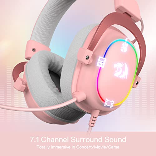 Redragon H510 Zeus-X RGB Pink Wired Gaming Headset - 7.1 Surround Sound - 53MM Audio Drivers in Memory Foam Ear Pads w/Durable Fabric Cover- Multi Platforms Headphone - USB Powered for PC/PS4/NS