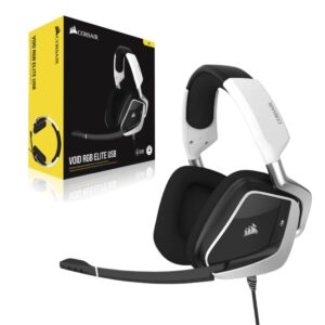 Corsair Void Elite RGB USB Gaming Headset (7.1 Surround Sound, Optimised Omnidirection Microphone, Customisable RGB Lighting, Microfibre Mesh Fabric Earpads, Aluminium Construction) - White