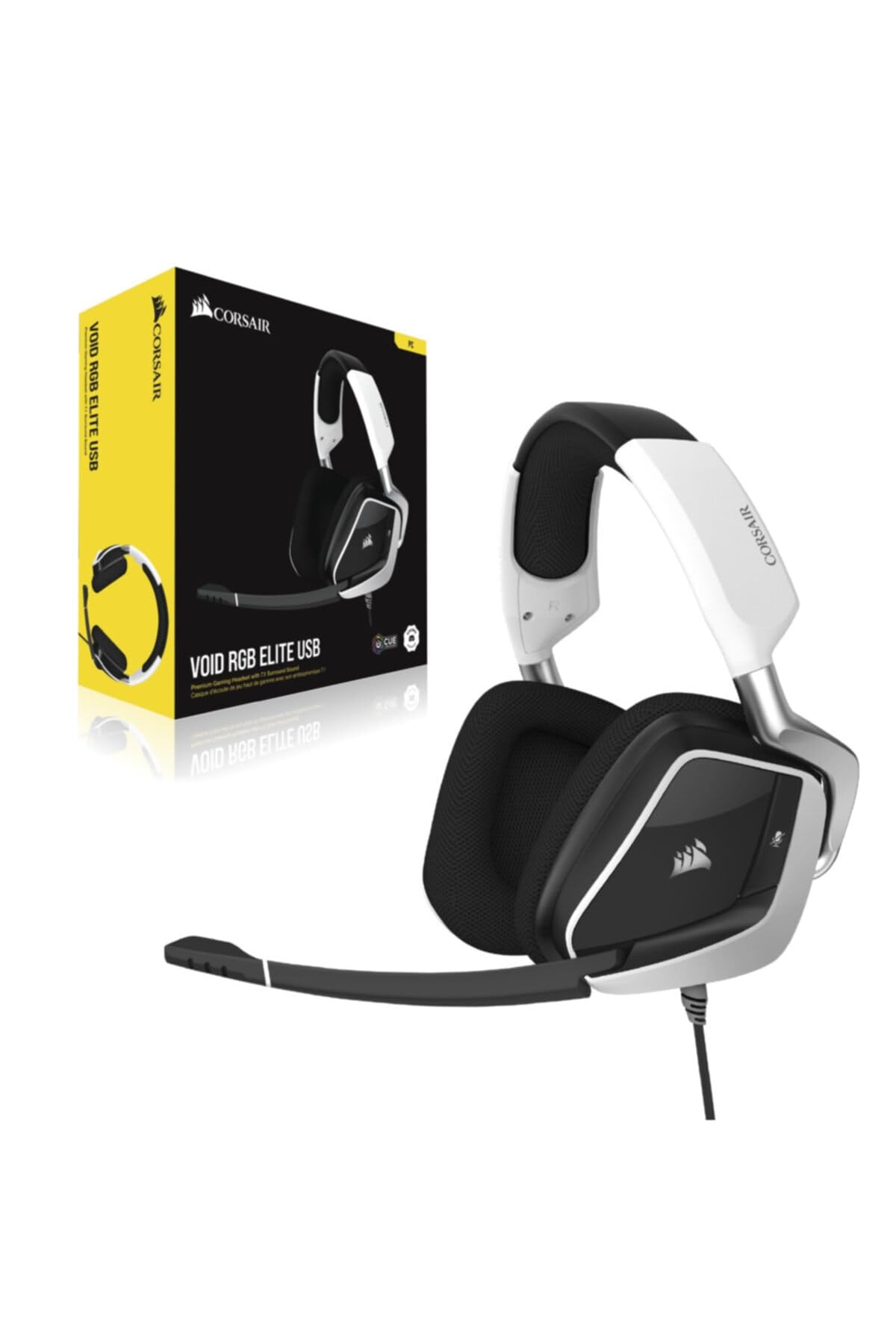 Corsair Void Elite RGB USB Gaming Headset (7.1 Surround Sound, Optimised Omnidirection Microphone, Customisable RGB Lighting, Microfibre Mesh Fabric Earpads, Aluminium Construction) - White