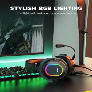 FIFINE Gaming RGB Microphone, Streaming USB Headset, Gamer Bundles for PC PS5, Condenser Mic with Quick Mute, RGB, Wired Headphones with 7.1 Surround Sound, for Discord Twitch Podcasts Videos (A6V+H6)