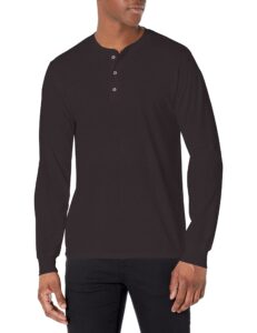 hanes originals men's tri-blend long sleeve henley, black, medium