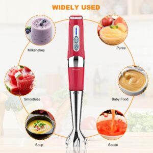 Cordless Hand Blender: Rechargeable Cordless Immersion Blender Handheld, 21-Speed & 3-Angle Adjustable with 304 Stainless Steel Blades for Milkshakes | Smoothies | Soup| Puree | Baby Food (Red)