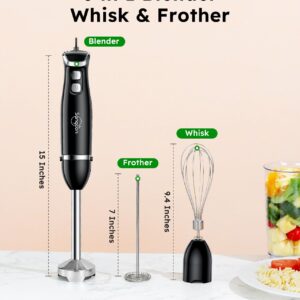 Sangcon Immersion Blender Handheld, 3-in-1 Hand Blender Electric, 400W Handheld Blender, Stainless Steel Blade Stick Blender with Whisk, Milk Frother Attachments - Black