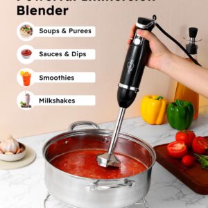 Sangcon Immersion Blender Handheld, 3-in-1 Hand Blender Electric, 400W Handheld Blender, Stainless Steel Blade Stick Blender with Whisk, Milk Frother Attachments - Black