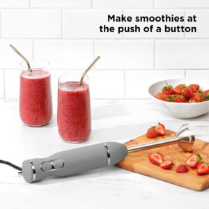 Chefman Immersion Stick Hand Blender with Stainless Steel Blades, Powerful Electric Ice Crushing 2-Speed Control Handheld Food Mixer, Purees, Smoothies, Shakes, Sauces & Soups, Grey