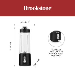 Brookstone 500mL Compact Portable Blender with Additional Lid for On-the-Go Convenience - Personal Blender Perfect for Shakes, Smoothies, Food Prep, and Frozen Blending, BPA-Free (Black)