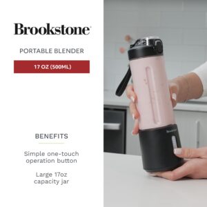 Brookstone 500mL Compact Portable Blender with Additional Lid for On-the-Go Convenience - Personal Blender Perfect for Shakes, Smoothies, Food Prep, and Frozen Blending, BPA-Free (Black)