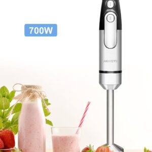 Amateys Immersion Blender,700W Handheld Blender with Heavy Copper Motor,Infinitely Variable Speeds Stick Kitchen Blender,Detachable Stainless Steel Smoothie Blender,for Soup Puree Baby Food Juice