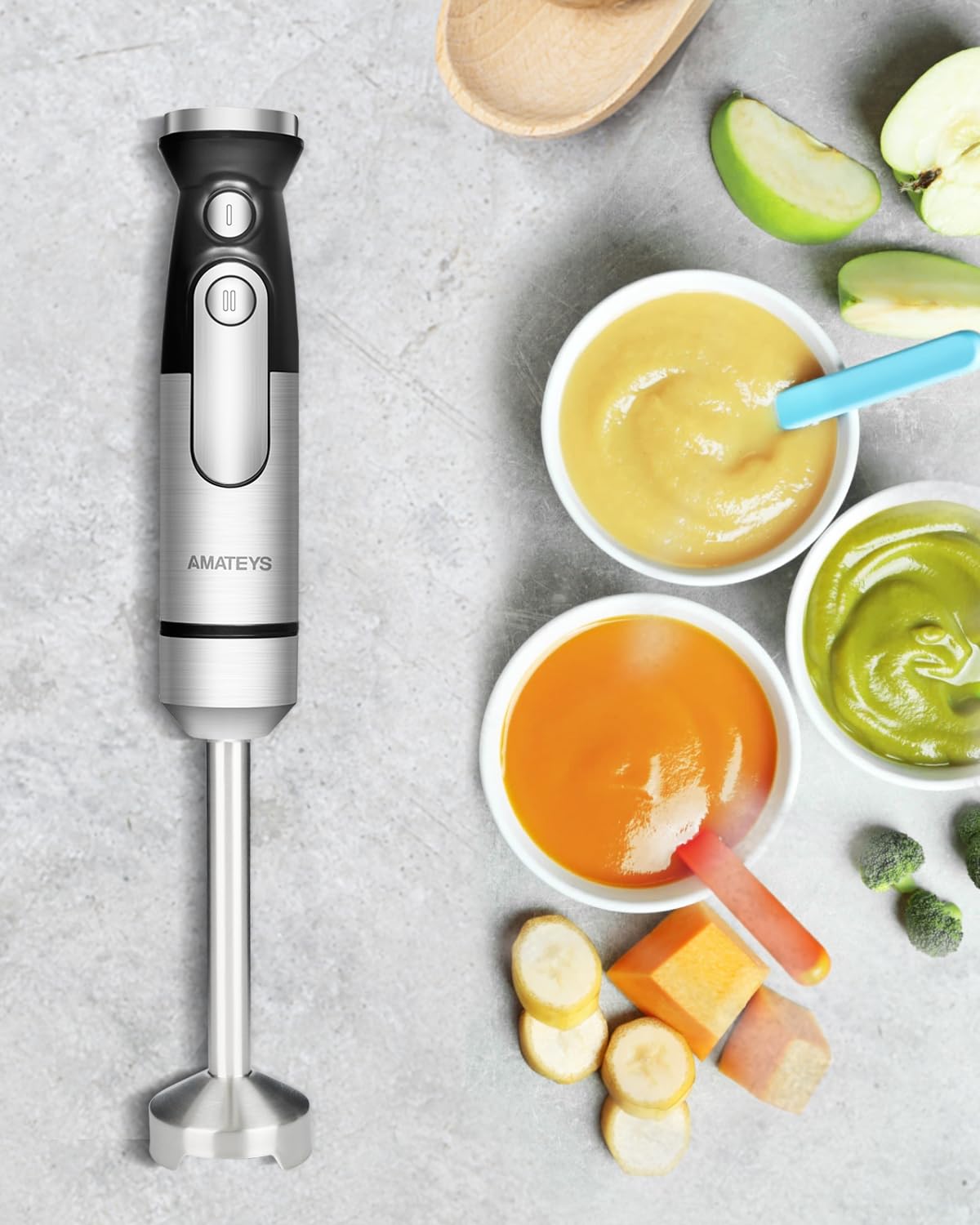 Amateys Immersion Blender,700W Handheld Blender with Heavy Copper Motor,Infinitely Variable Speeds Stick Kitchen Blender,Detachable Stainless Steel Smoothie Blender,for Soup Puree Baby Food Juice